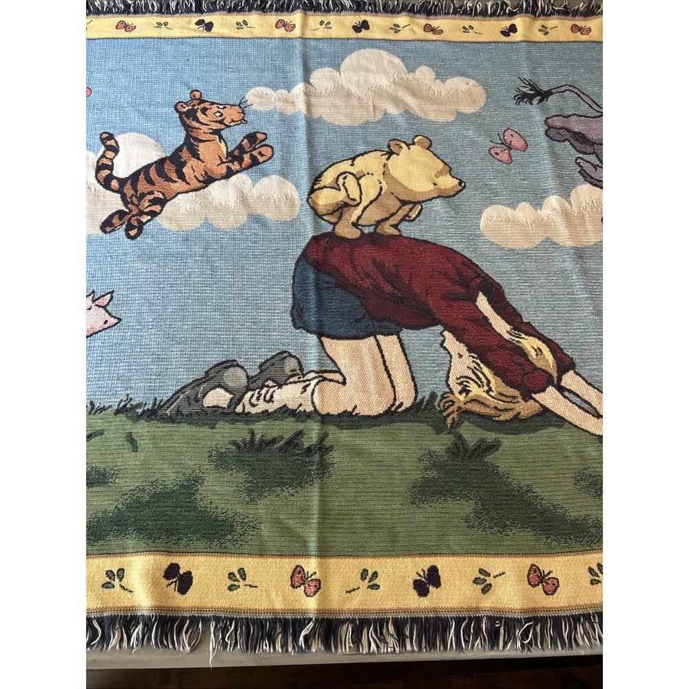 Vtg Disney Classic Pooh Woven Tapestry Throw Blanket Christopher Robin 49”x46” - Picture 3 of 9